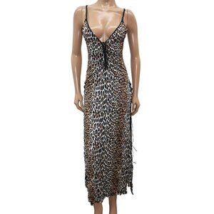Darling Deep V Cleavage Leopard Print Lingerie Slip Dress S